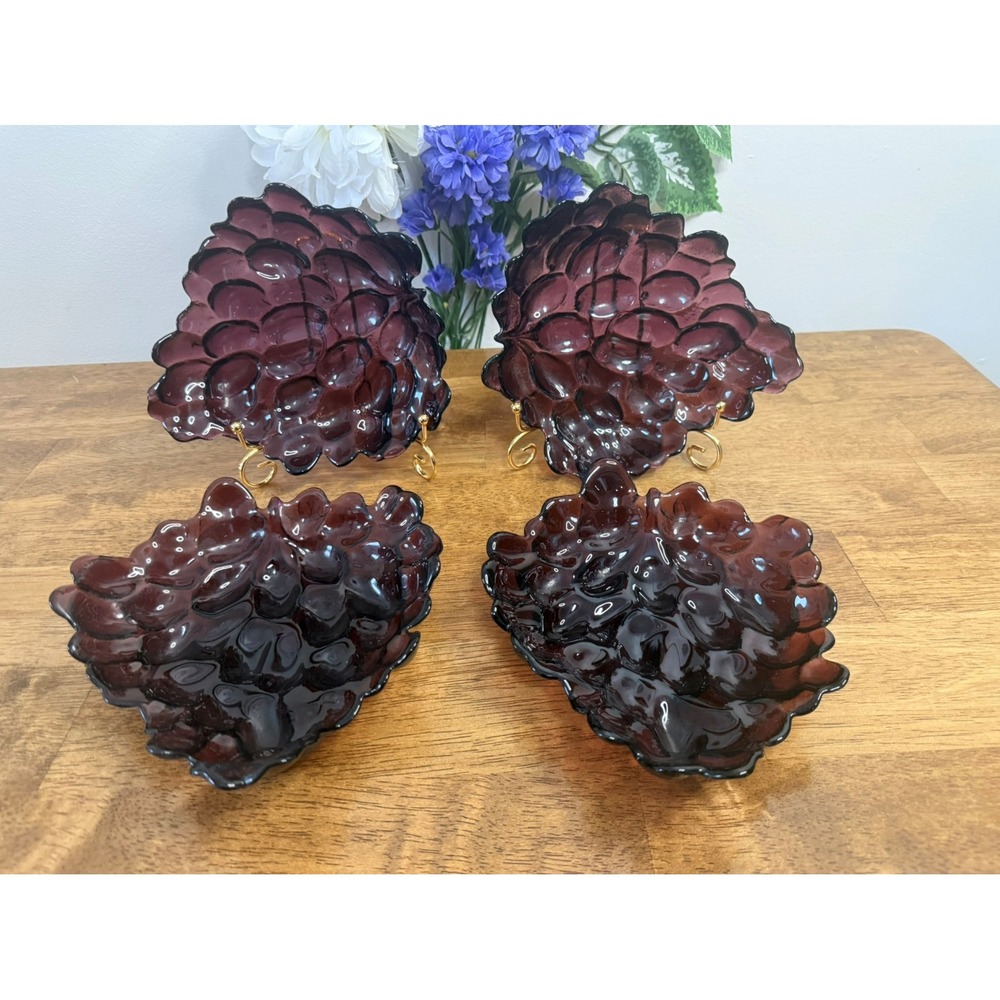 Vintage Amethyst German‎ Glass Grape Cluster Bowls Set of Four Serving Dishes